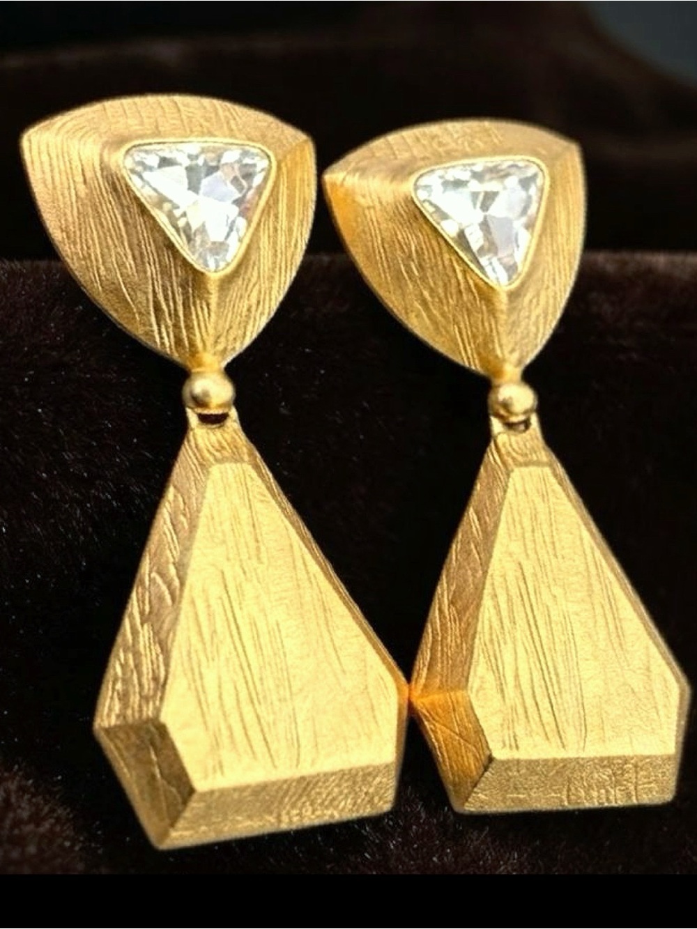 Yves Saint Laurent YSL Geometric Textured Drop Earrings ✨SIGNED✨GoldTone✨CLIP ON